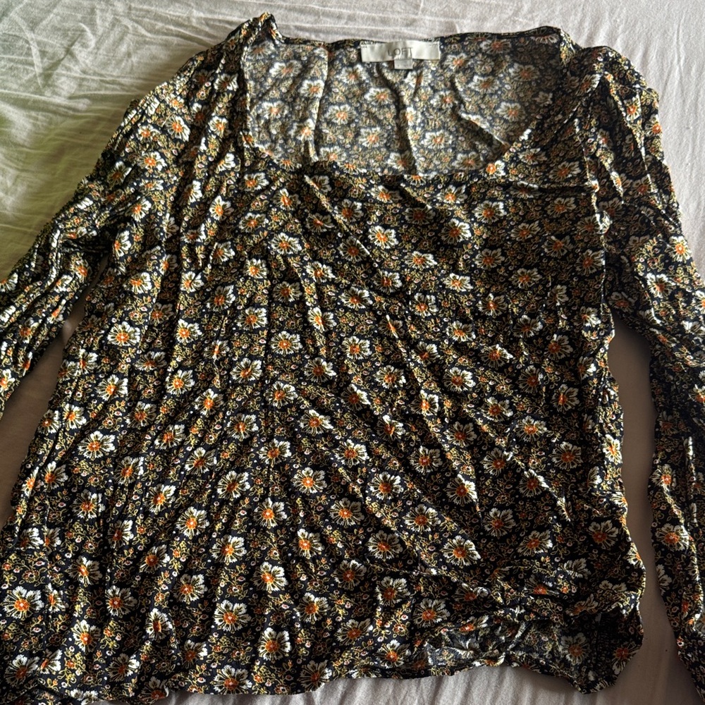 LOFT Black and White Floral Blouse